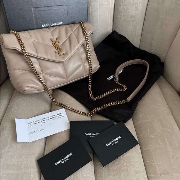 Saint Laurent Mini Puffer Bag - Dark Beige - Picture 1 of 14